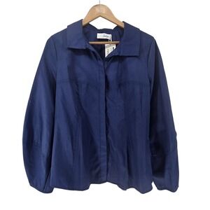 Coco Indigo NWT Calypso‎ Cotton Blouse Cerulean Blue Button Front Shirt Large